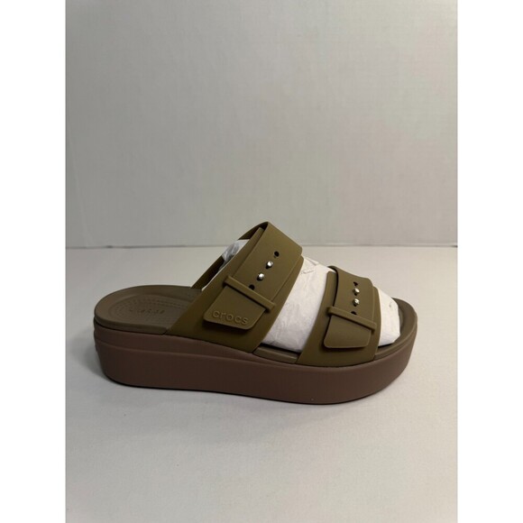 0145 Crocs Brooklyn Buckle Low Wedge Beige-US 9 Womens - Picture 1 of 5